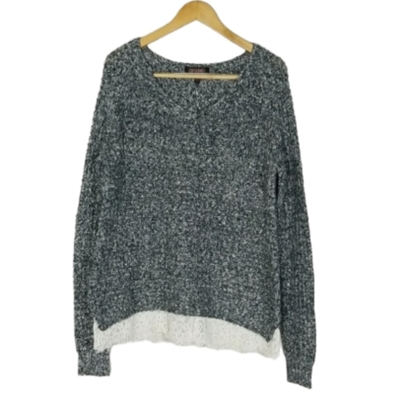 Shyanne Grey Knit Lace Trim Sweater Size Large - Picture 9 of 10